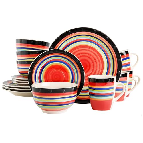 Gibson Home 97694.16r Casa Stella 16-Piece Dinnerware Set, Red - Click to Buy