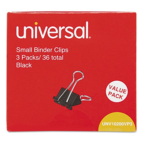 UNV10200VP3 Universal Small Binder Clips, Steel Wire, 3/8quot; Capacity, 3/4quot; Wide, Black/Silver, 36/Pack