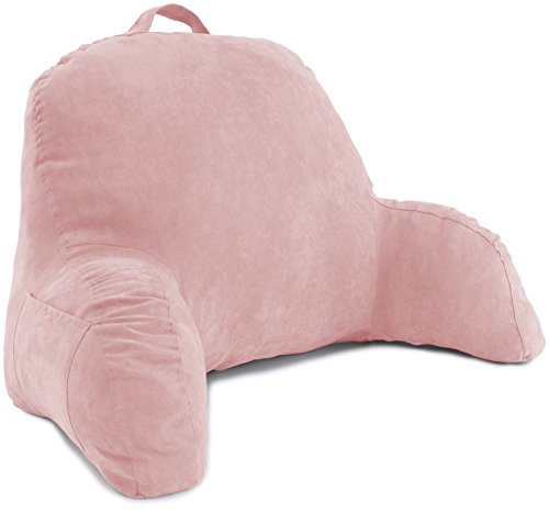 Deluxe Comfort Microsuede Bed Rest - Backrest Pillow with Arms - Bed Rest Pillow - Reading Bedrest Lounger - Sitting Support Pillow - Soft But Firmly-Stuffed Fiberfill - Reading Pillow, Pink - Click to Buy