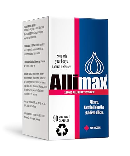 ALLIMAX 180mg Allicin Capsules – Stabilized Allicin Supplement from Garlic, for Immune Support & Heart Health, Odour-Free, Non-GMO – 90 Vegan Capsules