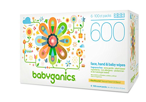 Babyganics Face, Hand & Baby Wipes, Fragrance Free, 600 Count (Contains Six 100-Count Packs) - Click to Buy