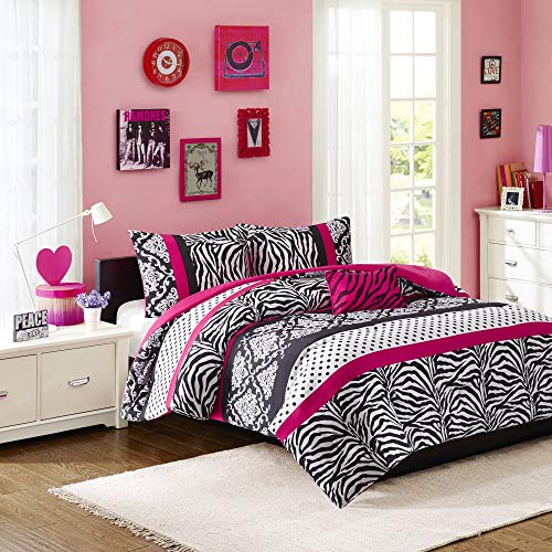 Mi Zone Comforter Set Fun Bedroom Décor - Modern All Season Polka Dot Print, Vibrant Color Cozy Bedding Layer, Matching Sham, Decorative Pillow, Twin/Twin XL, Zebra Pink 3 Piece - Click to Buy