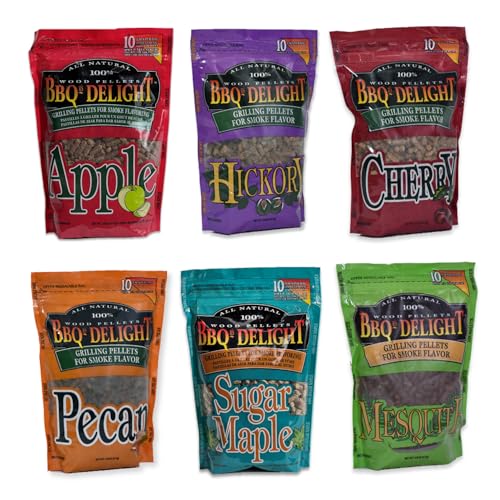 BBQr's Delight Wood Smoking Pellets - Super Smoker Variety Value Pack - 1 Lb. Bag - Apple, Hickory, Mesquite, Cherry, Pecan and Jack Daniel's - Click to Buy