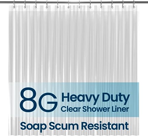 LiBa PEVA 8G Bathroom Shower Curtain Liner, 72" W x 72" H, Clear, 8G Heavy Duty Waterproof Shower Curtain Liner - Click to Buy