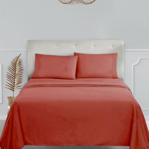 Clara Clark Bed Sheets, Premier 1800 Series 4 Piece Bed Sheet Set, Deep Pocket, Wrinkle, Fade, Stain Resistant, Luxury Soft Bedding Sheets & Pillowcases, Queen, Orange - Click to Buy
