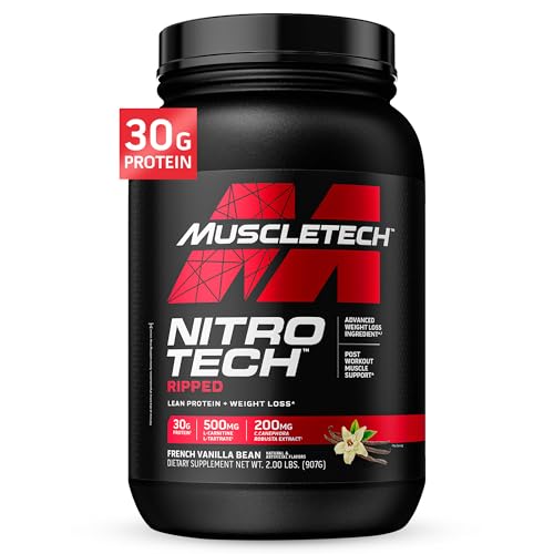 Muscletech Whey Protein Powder (French Vanilla Bean, 2LB) - Nitro-Tech Ripped Whey Protein Isolate & Peptides Smoothie Mix for Lean Muscle & Fast Recovery - 30g of Whey Protein for Women & Men - Click to Buy