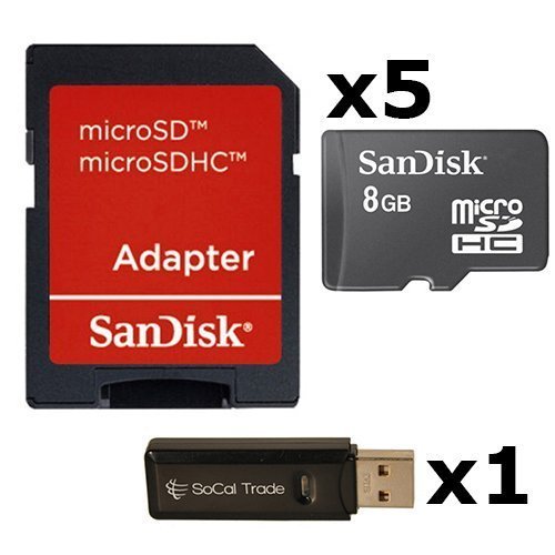SanDisk SoCal Trade SDSDQAB-008G Lot de 5 cartes mémoire microSD HC avec adaptateur SD et lecteur de carte mémoire SD 8 Go - Click to Buy