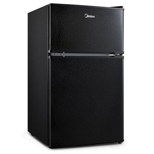 Midea WHD-113FB1 Double Door Mini Fridge With Freezer For Bedroom Office With Adjustable Legs Removable Glass Shelves Compact Refrigerator, 3.1 Cu Ft, Black - Click to Buy