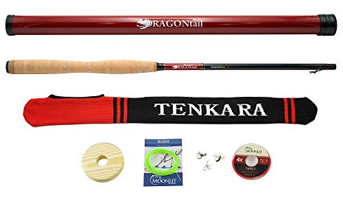 DRAGONtail Shadowfire 365 12' Tenkara Rod Plus Complete Starter Package – Flies, Leader, Tippet, Line Holder, Storage Tube, and Rod Sock - Click to Buy