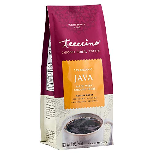 Teeccino Java Chicory Coffee Alternative - Ground Herbal Coffee That’s Prebiotic, Caffeine Free & Acid Free, Medium Roast, 11 Ounce - Click to Buy