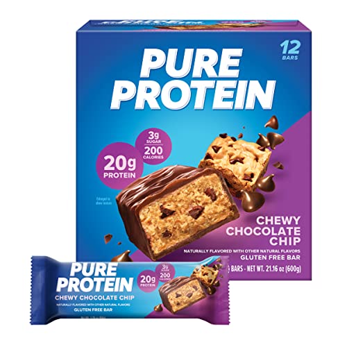 Pure Protein High Protein Bar Chewy Chocolate Chip Multipack-Protein Bars-20 grams of Protein Per Bar-Gluten Free 12 count