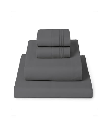 Mellanni Grey Sheets Full Size - Hotel Luxury Bedding Sheets & Pillowcases - Extra Soft Cooling Bed Sheets - Deep Pocket up to 41 cm Mattress - Wrinkle, Fade, Stain Resistant - 4 Piece(Full, Gray) - Click to Buy