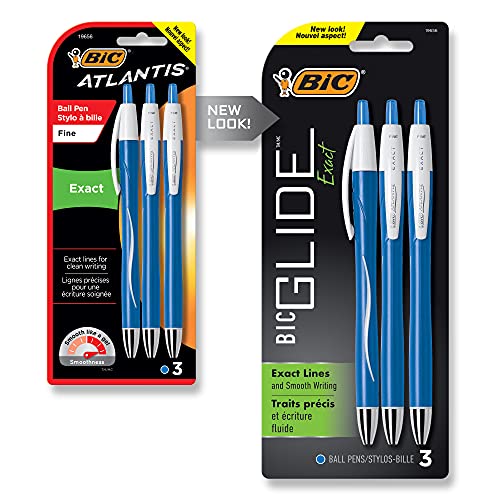 BIC Glide Exact Retractable Ball Point Pen, Fine Point (0.7 mm), Blue, Precise Lines For Clean Writing, 3-Count - Click to Buy