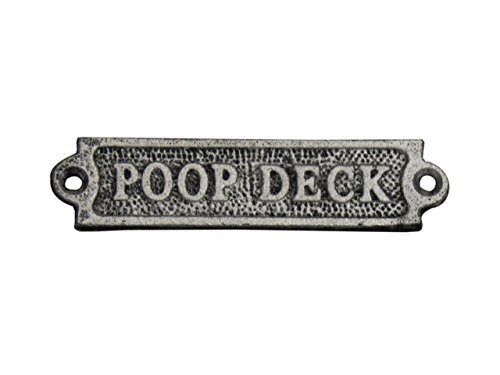 Hampton Nautical Rustic Silver Cast Iron Poop Deck Novelty Door Sign 6" - Metal Wall Plaque - Metal Wall Art - Click to Buy