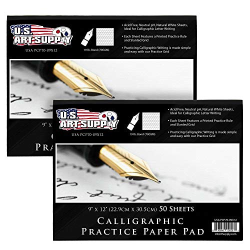U.S. Art Supply (Pack of 2 Pads) - 9" x 12" Premium Calligraphic Practice Paper Pad, 19 Pound Bond (70gsm), Pad of 50-Sheets, Calligraphy Paper with Printed Practice Rule and Slanted Grid - Click to Buy