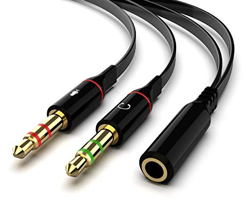 Maeline Headphone Splitter Adapter, 3.5mm Mic Cable for Computer, Headset 3.5mm Female to 2 Dual Male Microphone Audio Stereo Jack Earphones Port to Gaming Speaker PC