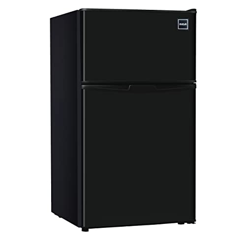 RCA - 2-Door - Compact Refrigerator/Freezer - Reversible Doors - Adjustable Thermostat - 3.2 Cu. Ft. - Black, - Click to Buy
