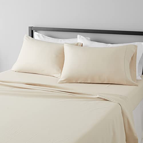 Amazon Basics Lightweight, Wrinkle-Free, Breathable Microfiber 4 Piece Bed Sheet Set with 14-Inch Deep Pockets, Full, Beige, Solid