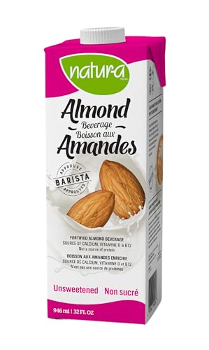 NATURA Fortified Almond Milk - Unsweetened - Barista Approved - Gluten Free - Dairy Free - Vegan - Shelf Stable - Plant Based Beverage - Non-GMO - Made in Canada | 946ml - Click to Buy