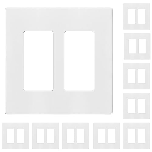 ENERLITES Screwless Decorator Wall Plates Child Safe Outlet Covers, Size 2-Gang 4.68" H x 4.73” L, Unbreakable Polycarbonate Thermoplastic, SI8832-W-10PCS, Glossy, White (10 Pack)
