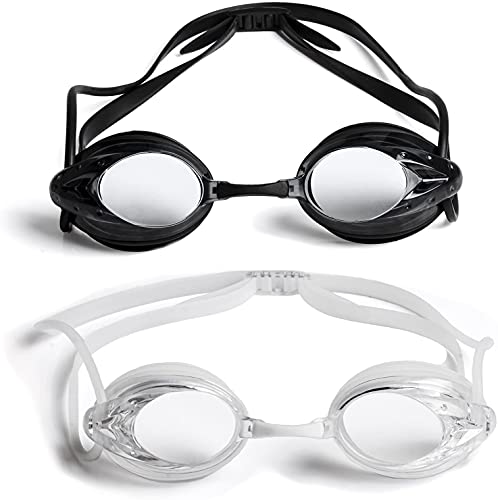 The Friendly Swede Swim Goggles for Women & Men - Anti Fog Swimming Goggles with Extra Nose Pieces & Protective Case; Pool Goggles Swimming Adults & Youth; Swim Goggles for Men; Black + Clear (2-Pack)