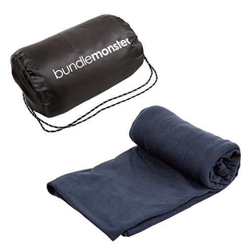 Bundle Monster | Sleeping Bag Liner Travel Sheet Camping Sleep Sack | Lightweight, Compact, Zippered Microfiber Fleece | Add Up to 10F Extra for Cold Weather Climates |Soft, Warm & Cozy - Dark Navy - Click to Buy