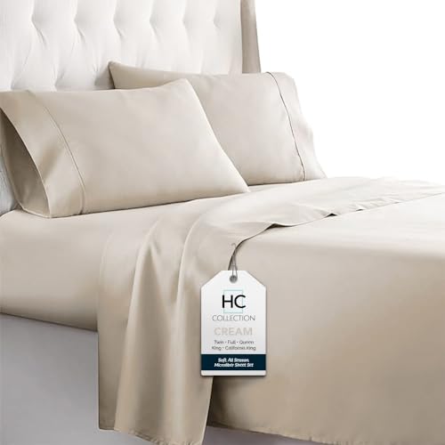 HC Collection Hotel Luxury Bed Sheets Set-SALE TODAY ONLY! #1 Rated On Amazon- Softest Bedding 1800 Series Platinum Collection-Deep Pocket, Wrinkle & Fade Resistant(Queen,Cream) - Click to Buy