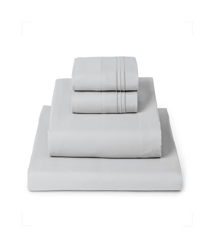 Mellanni Queen Sheet Set - Hotel Luxury Bedding Sheets & Pillowcases - Extra Soft Cooling Bed Sheets - Deep Pocket up to 41 cm - Wrinkle, Fade, Stain Resistant - 4 Piece (Queen, Light Gray) - Click to Buy
