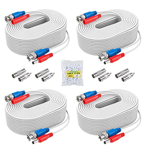 ANNKE (4) 30M/ 100ft All-in-One BNC Video Power Cables, BNC Extension Wire Cord for CCTV Camera DVR Security System (4-Pack, White) - Click to Buy