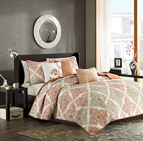 Madison Park Claire Quilt Modern Design - All Season, Breathable Coverlet Lightweight Bedding Set, Matching Shams, Decorative Pillow, King/Cal King (104 in x 92 in), Diamond Spice 6 Piece - Click to Buy