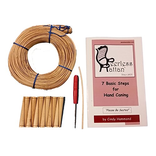 Complete Chair Caning Kit, Includes 270' of Cane, Awl, 12 Pegs, Full Color Instructions by Cindy Hammond, Pegging Material and 4mm Binder Strip (Fine 2.5mm) - Click to Buy