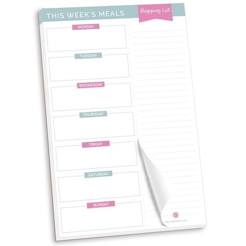 bloom daily planners Weekly Meal Planning Pad with Magnets - Tear Off Meal Planner with Perforated, Tear Off Shopping List - 6" x 9" - Click to Buy