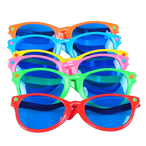 Seekingtag Colorful Jumbo Blue Lens Sunglasses for Costumes Cosplay Halloween Party Fun Party Favor Photo Booth Props - Party Pack of 6, 10 X 4 - Click to Buy