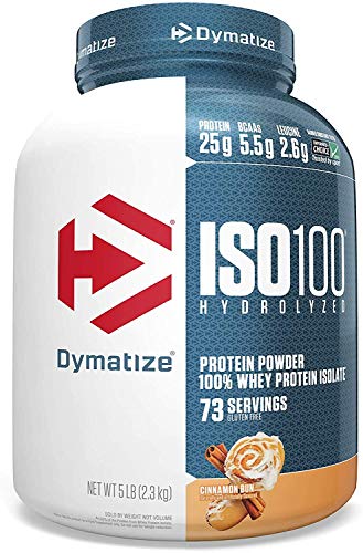 Dymatize Iso100 Whey isolate protein, Gluten Free, Easy Digesting, Cinnamon Bun, 5 pound (98559) - Click to Buy
