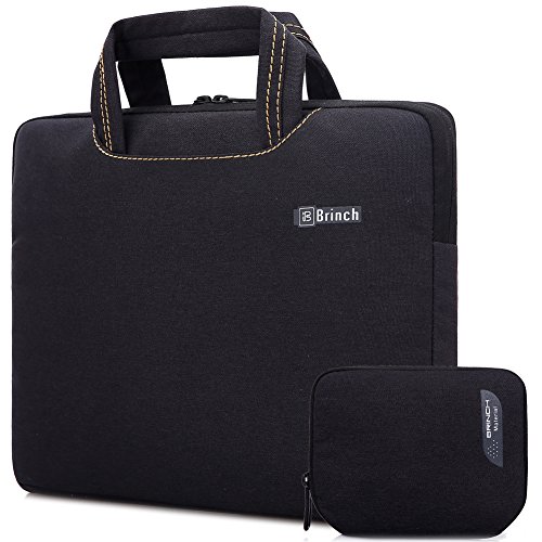BRINCH® [Black] Deluxe Universal Fabric Portable thin Light Durable Waterproof Anti-tear 15 - 15.6 inch Laptop Pouch Sleeve Case Bag / Carrying Handbag Briefcase / Laptop Messenger Bag, Utra Protective with Soft White Foam for All 15 - 15.6 inch Tablet / Ultrabook / Notebook Laptop Computers(Apple Macbook / Chromebook / Acer / Asus / Dell / Fujitsu / Lenovo / HP / Samsung / Sony / Toshiba),Fashion Design of Front Pocket,Two Back Pockets,Middle Main Pocket,With Handles and Accessory Bag