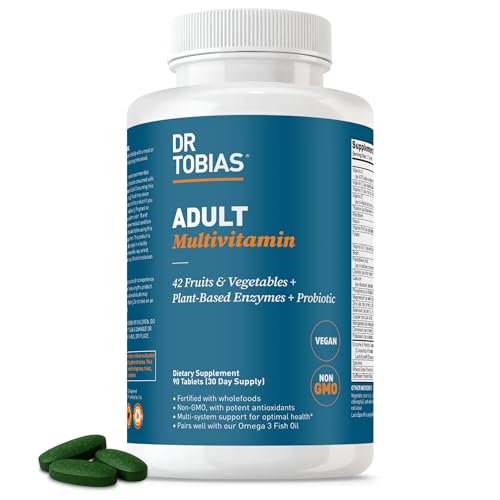 Dr. Tobias Adult Multivitamin for Women & Men, Immune Supporting Vitamins from 42 Fruits, Vegetables, Plus Probiotics, Vegan Multivitamins for Men & Women, Non-GMO, 90 Tablets, 30 Servings