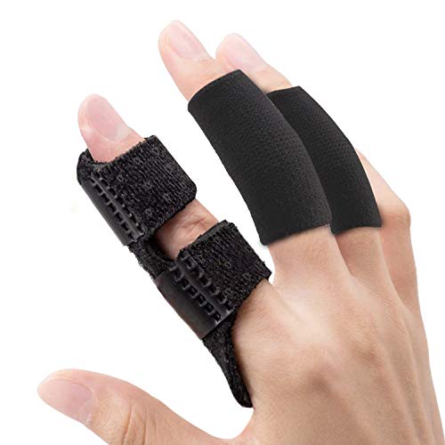 Finger Sleeves Support by Luniquz, Thumb Splint Brace for Arthritis Breathable Elastic Finger Tape for Basketball, Tennis,Baseball, Cricket, Volleyball, Badminton, Boating /Black