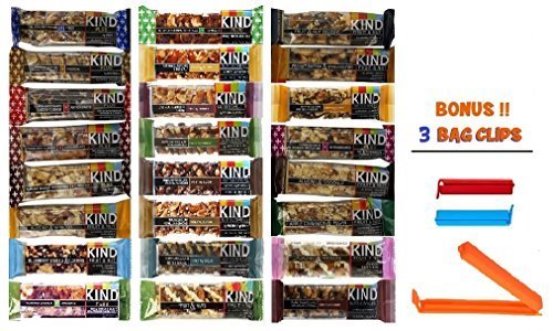Kind Bar Variety Pack, 24 Pack Sampler, 24 Different Flavors, 1.4 Oz Bars (Bonus!! 3 Bag Seal Clips Free) - Click to Buy