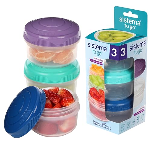 Sistema To Go Collection Mini Bites Small Food Storage Containers, 4.3 oz./127 mL, Pink/Green/Blue, 3 Count - Click to Buy