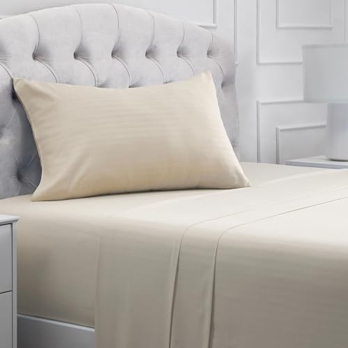 Mellanni Twin Sheets Set - 3 PC Iconic Collection Bedding - Hotel Luxury, Extra Soft, Cooling Bed Sheets - Wrinkle, Fade, Stain Resistant (Twin, Striped Beige) - Click to Buy