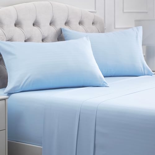 Mellanni King Size Sheet Set - Iconic Collection Bedding Sheets & Pillowcases - Soft, Cooling Bed Sheets - Deep Pocket up to 16" - Wrinkle, Fade, Stain Resistant - 4 PC (King, Striped Light Blue) - Click to Buy