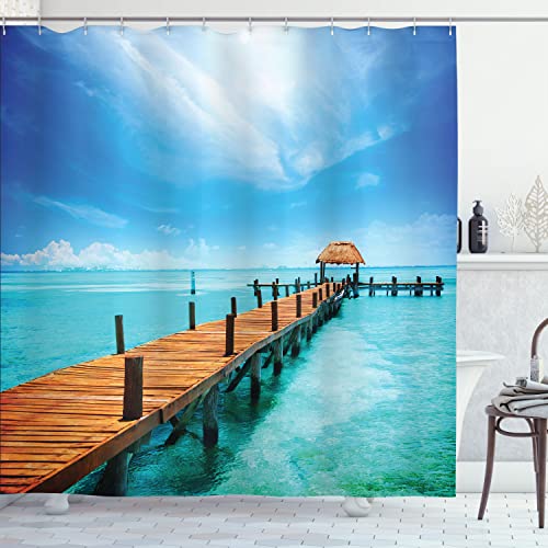 Holz-Dock-Duschvorhang, Polyester-Stoff - Click to Buy