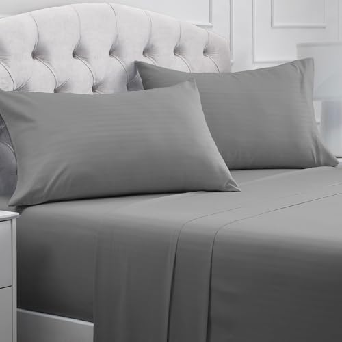 Mellanni Striped Bed Sheet Set - Brushed Microfiber 1800 Bedding - Wrinkle, Fade, Stain Resistant - 4 Piece (Cal King, Gray/Silver) 6 6 Bed Sheets, Bed Chadar - Click to Buy