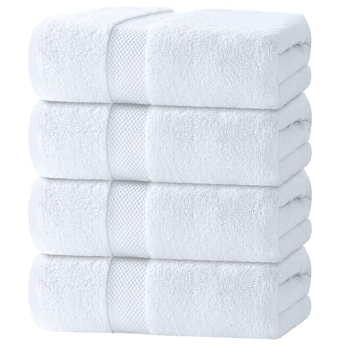 Luxury White Bath Towels Extra Large | 100% Soft Cotton 700 GSM Thick 2Ply Absorbent Quick Dry Hotel Bathroom Towel | 27x54 Inch | White | Set of 4 - Click to Buy