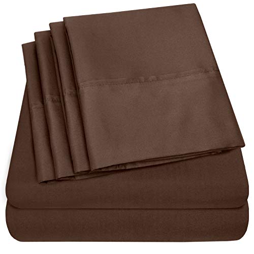 Sweet Home Collection 6-Piece 1500 Thread Count Egyptian Quality Deep Pocket Bed Sheet Set-2 Extra Pillow Cases, King, Brown