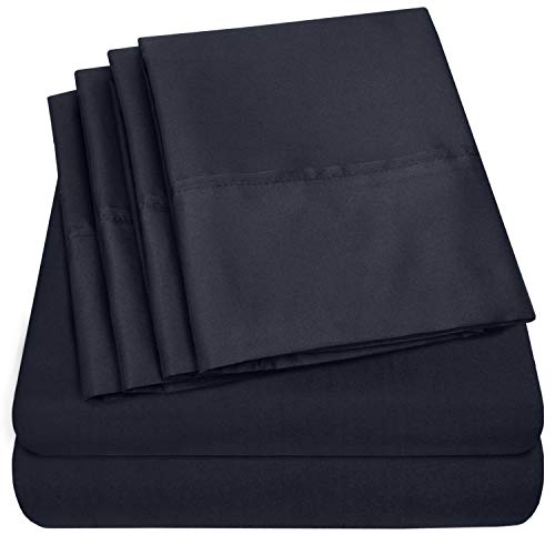 Cal King Size Bed Sheets - 6 Piece 1500 Supreme Collection Fine Brushed Microfiber Deep Pocket California King Sheet Set Bedding - 2 Extra Pillow Cases, Great Value, California King, Navy