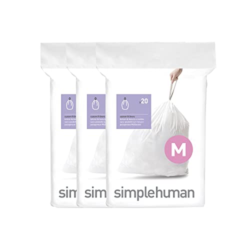simplehuman Code M Custom Fit Drawstring Trash Bags, 45 Liter / 12 Gallon, White, 60 Count