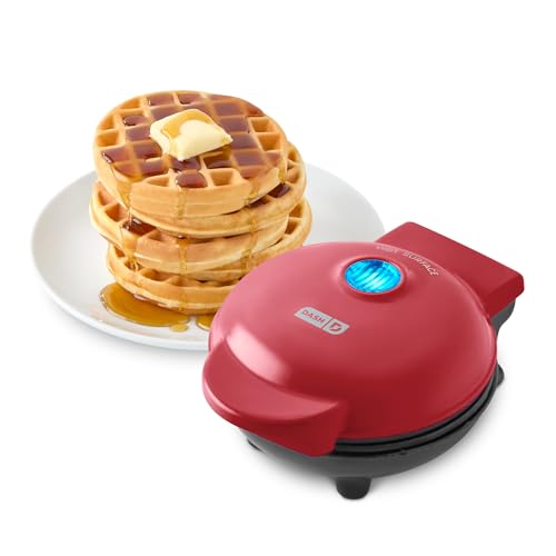 DASH Mini Waffle Maker - 4” Waffle Mold, Nonstick Waffle Iron with Quick Heat-Up, Nonstick Surface - Perfect Mini Waffle Maker for Kids and Families, Just Add Batter (Red) - Click to Buy