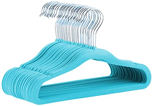 Amazon Basics Kids Velvet, Non-Slip Clothes Hangers, Blue - Pack of 30 - Click to Buy