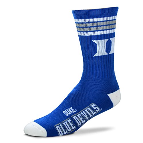 For Bare Feet NCAA Duke Blue Devils 4 Stripe Deuce Crew Sock Team Color LARGE